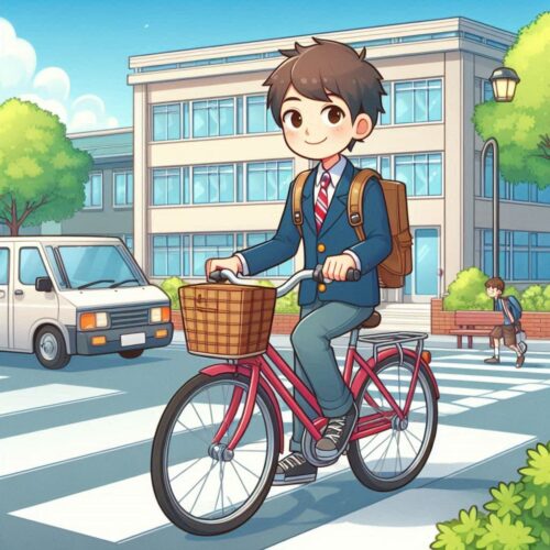 自転車通学の男の子イラスト