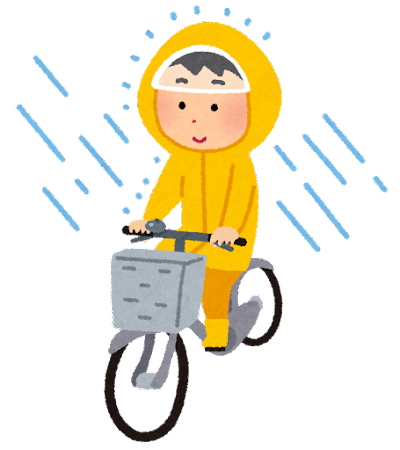 雨がっぱの自転車通学