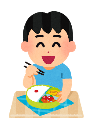 お弁当を食べる男の子